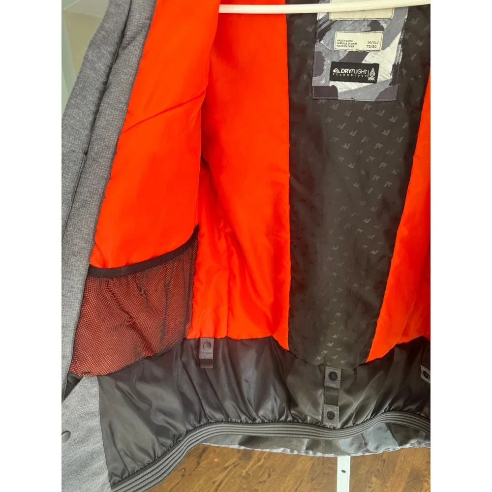 Quiksilver Kids Ski Snowboard Jacket Hooded‎ Orange Black Gray DryFlight Sz 14